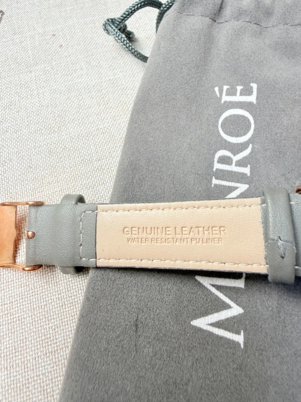 Ladies Monroe by Maestro Rose Gold Tone Gray Genuine Leather Watch New